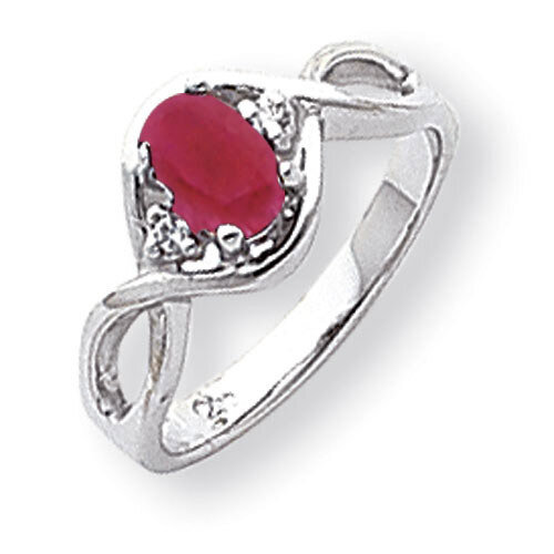 Created Ruby Diamond Ring 14k white Gold 6x4mm Oval Y2086CR/A