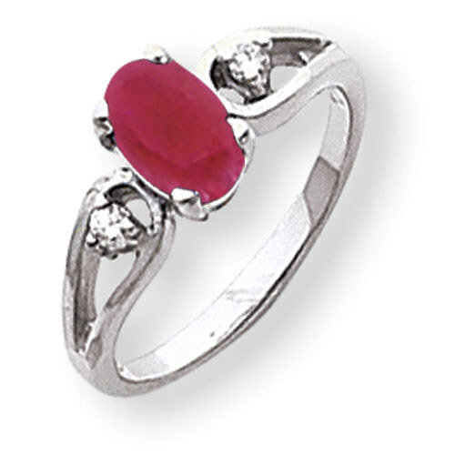 Created Ruby Diamond Ring 14k white Gold 7x5mm Oval Y2190CR/A