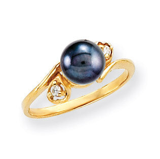 7mm Black Fresh Water Cultured Pearl Diamond Ring 14k Gold Y4304BP/A, MPN: Y4304BP/A, 883957078380