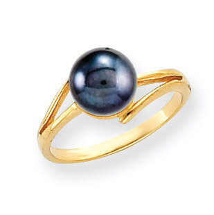 7.5mm Black Fresh Water Cultured Pearl Ring 14k Gold Y4313BP/A