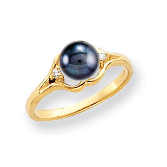 6mm Black Fresh Water Cultured Pearl Diamond Ring 14k Gold Y4337BP/A, MPN: Y4337BP/A, 883957085623