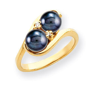 6mm Black Fresh Water Cultured Pearl Diamond Ring 14k Gold Y4366BP/A, MPN: Y4366BP/A, 883957087917
