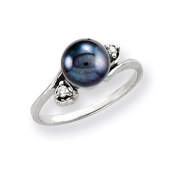 7mm Black Fresh Water Cultured Pearl Diamond Ring 14k white Gold Y4393BP/A, MPN: Y4393BP/A, 8839570…