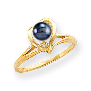 4.5mm Black Fresh Water Cultured Pearl Diamond Ring 14k Gold Y4394BP/A