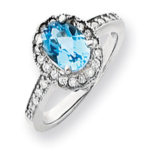 Blue Topaz Checker Diamond Ring 14k white Gold 8x6mm Oval Y4420BC/A, MPN: Y4420BC/A, 883957358581