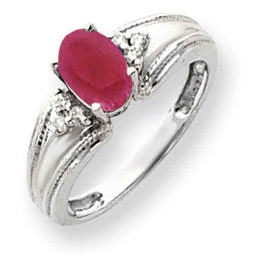 Created Ruby Diamond Ring 14k white Gold 7x5mm Oval Y4450CR/A