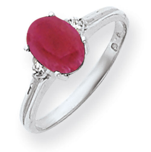 Created Ruby Diamond Ring 14k white Gold 8x6mm Oval Y4600CR/A