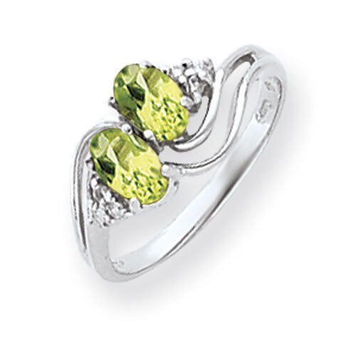 Peridot Checker Diamond Ring 14k white Gold 6x4mm Oval Y4618PC/A, MPN: Y4618PC/A, 883957468624