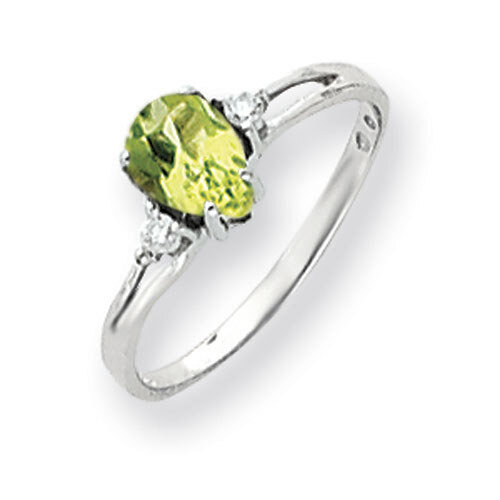 Peridot Checker Diamond Ring 7x5mm Pear 14k white Gold Y4626PC/A, MPN: Y4626PC/A, 883957471532