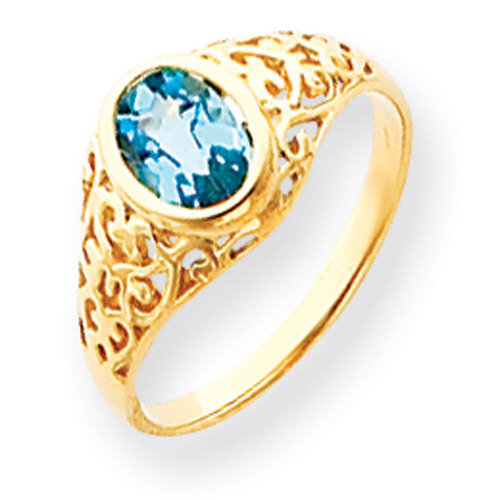 Blue Topaz Checker Ring 14k Gold 7x5mm Oval Y4673BC, MPN: Y4673BC, 883957583648