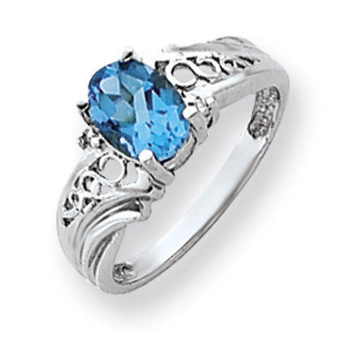 Blue Topaz Checker Diamond Ring 14k white Gold 8x6mm Oval Y4684BC/A