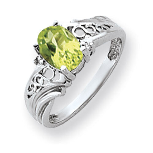 Peridot Checker Diamond Ring 14k white Gold 8x6mm Oval Y4684PC/A, MPN: Y4684PC/A, 883957593401