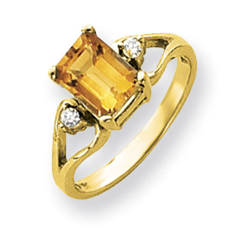 Citrine Diamond Ring 14k Gold 8x6mm Emerald Cut Y4749CI/A