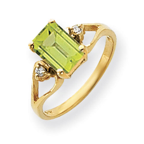 Peridot Diamond Ring 14k Gold 8x6mm Emerald Cut Y4749PE/A