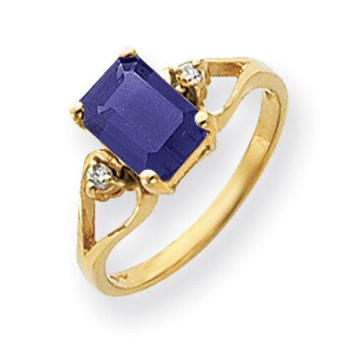 Sapphire Diamond Ring 14k Gold 8x6mm Emerald Cut Y4749S/A