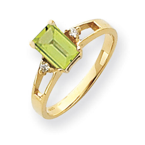 Peridot Diamond Ring 14k Gold 7x5mm Emerald Cut Y4757PE/A