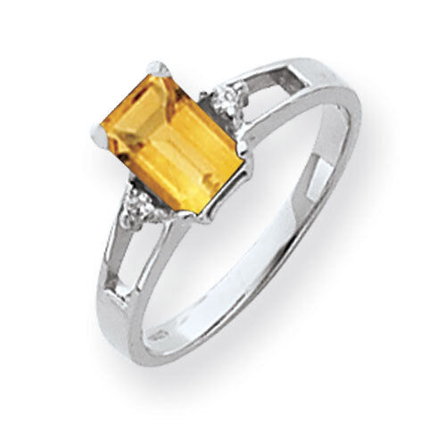 Citrine Diamond Ring 14k white Gold 7x5mm Emerald Cut Y4758CI/A
