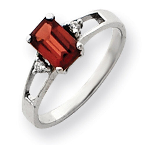 Garnet Diamond Ring 14k white Gold 7x5mm Emerald Cut Y4758GA/A