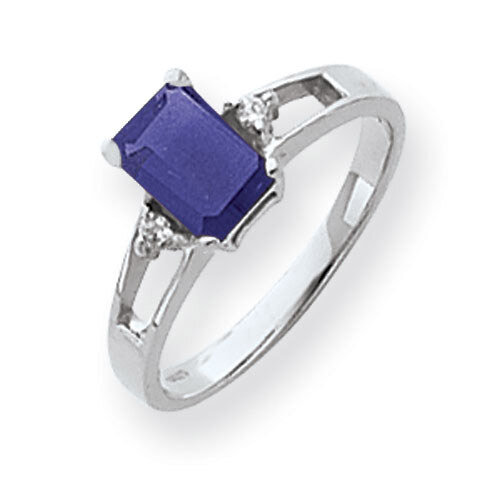 Sapphire Diamond Ring 14k white Gold 7x5mm Emerald Cut Y4758S/A