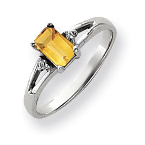 Citrine Diamond Ring 14k white Gold 6x4mm Emerald Cut Y4762CI/A