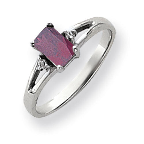 Rhodolite Garnet Diamond Ring 14k white Gold 6x4mm Emerald Cut Y4762RG/A