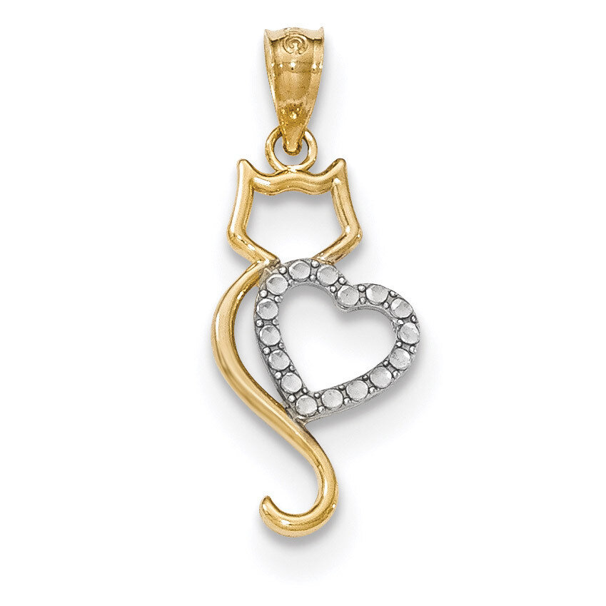 Polished Cat with heart Pendant 14k Two-Tone Gold YC1257, MPN: YC1257, 886774617909