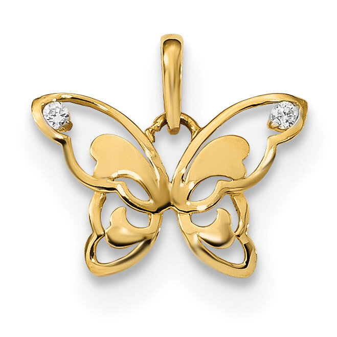 CZ Diamond Butterfly Pendant 14k Gold Polished YC1304, MPN: YC1304, 883957868707
