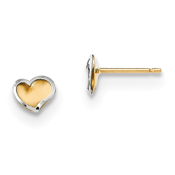 Polished and Satin Heart Post Earrings 14k Two-Tone Gold YE1733