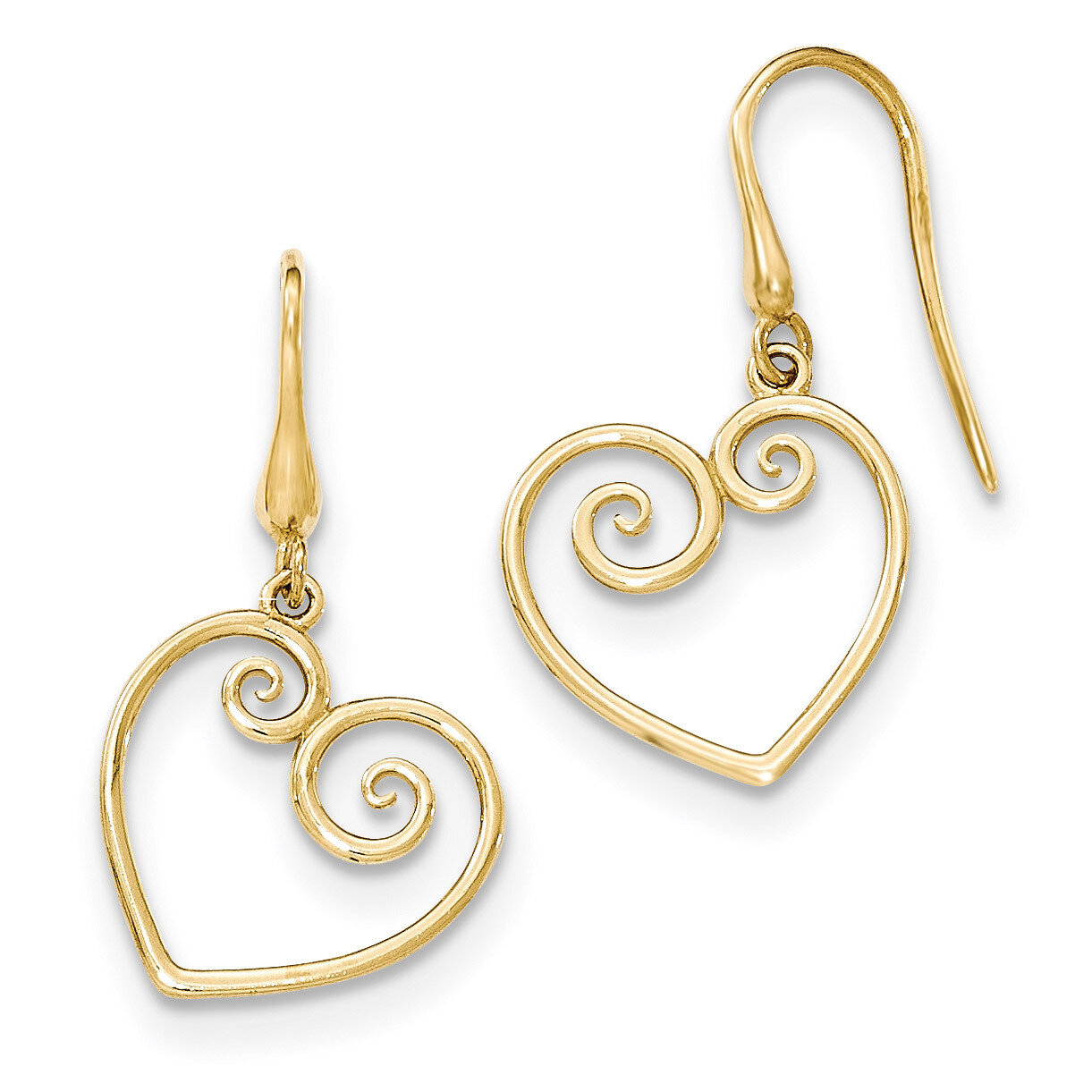 Yellow Gold Heart Dangle Shepherd Hook Earrings 14k Gold YE1743