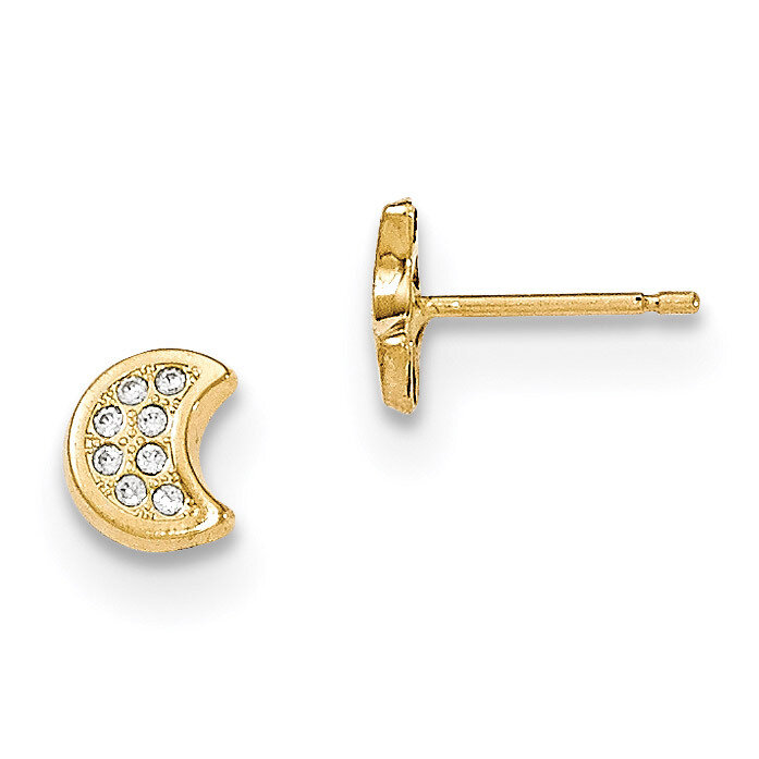CZ Diamond Moon Post Earrings 14k Gold Polished YE1745, MPN: YE1745, 191101363535