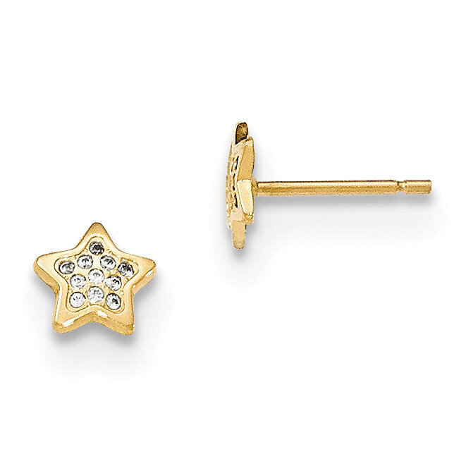 CZ Diamond Star Post Earrings 14k Gold Polished YE1747