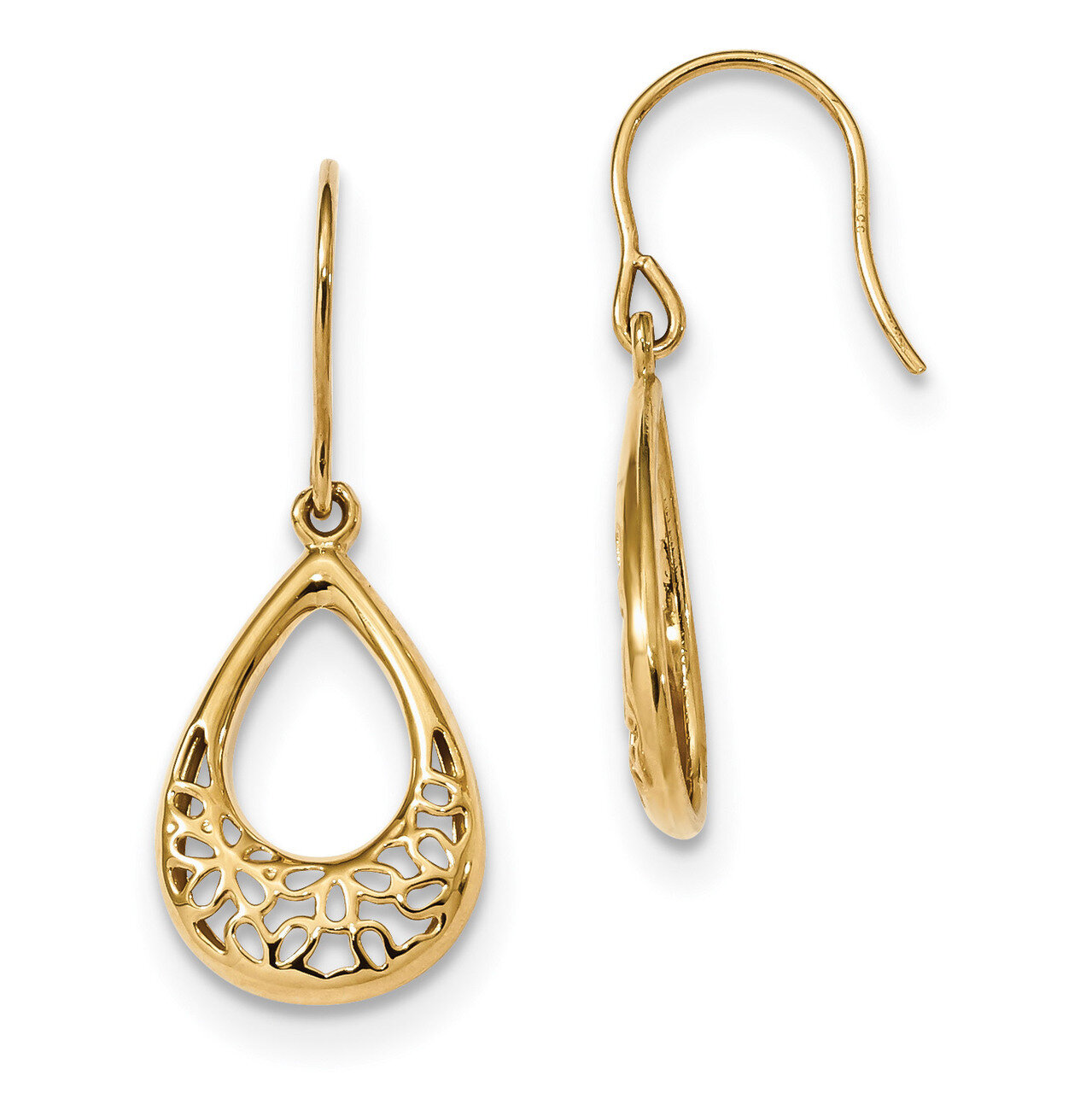 Floral Teardrop Shepherd Hook Earrings 14k Gold Polished YE1804, MPN: YE1804, 191101057397