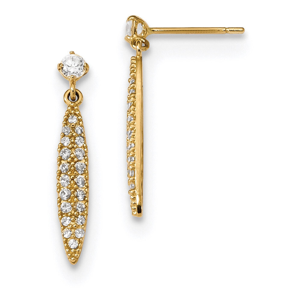 CZ Diamond Oval Dangle Post Earrings 14k Gold Polished YE1813