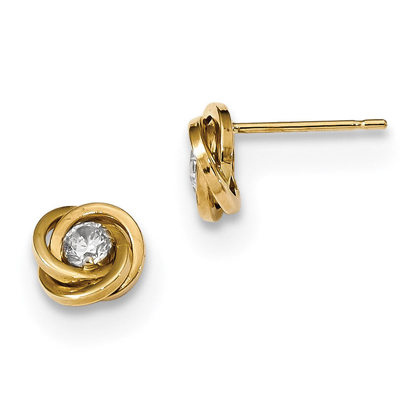 CZ Diamond Love Knot Post Earrings 14k Gold Polished YE1816, MPN: YE1816, 191101058059
