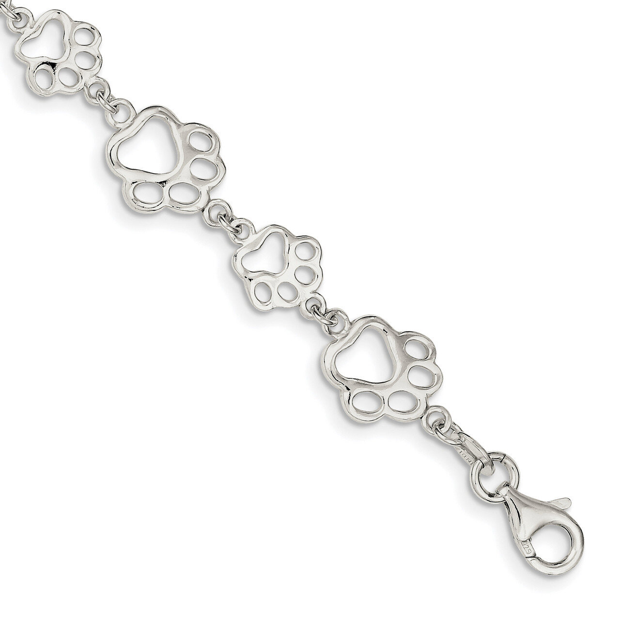 Paw Print Bracelet 8.5 Inch Sterling Silver Polished QA69-8.5, MPN: QA69-8.5, 191101856341