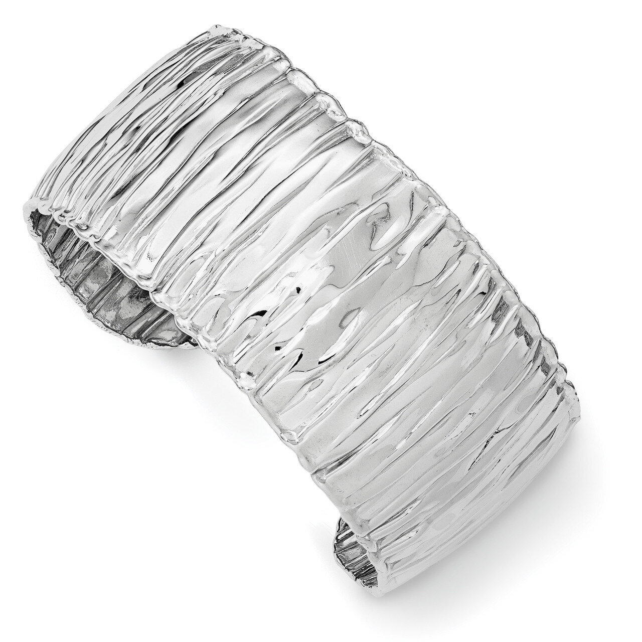 Cuff Bangle Sterling Silver Rhodium-plated Polished Textured QB1021