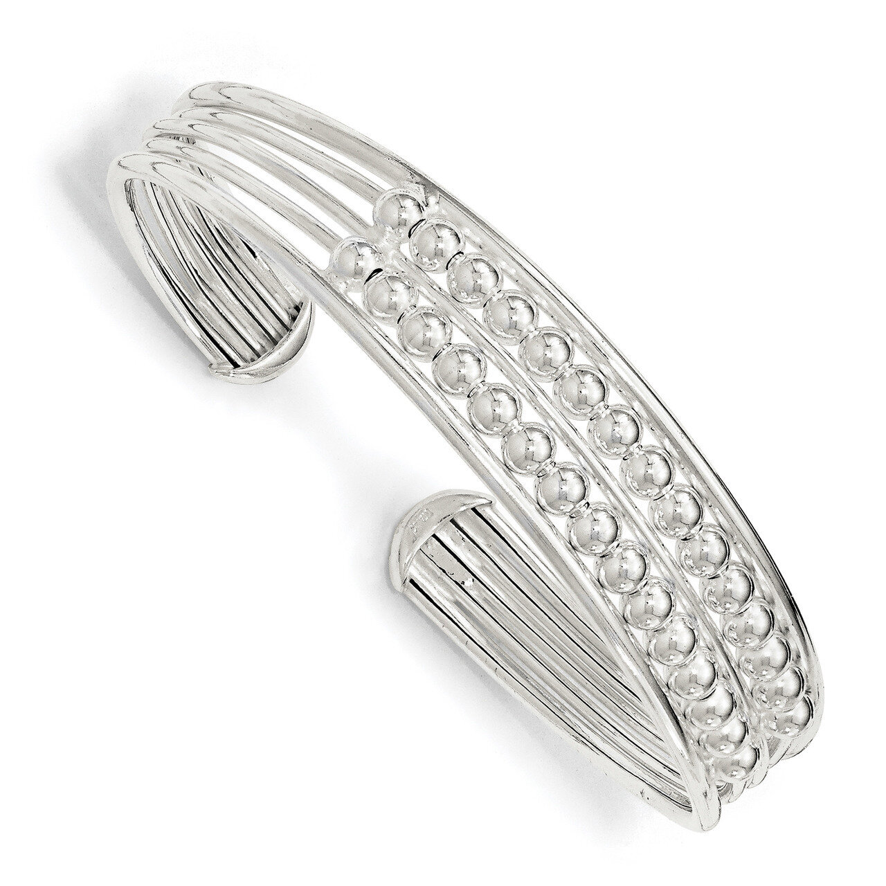 Beaded Flexible Cuff Bangle Sterling Silver Polished QB1026, MPN: QB1026, 883957148496