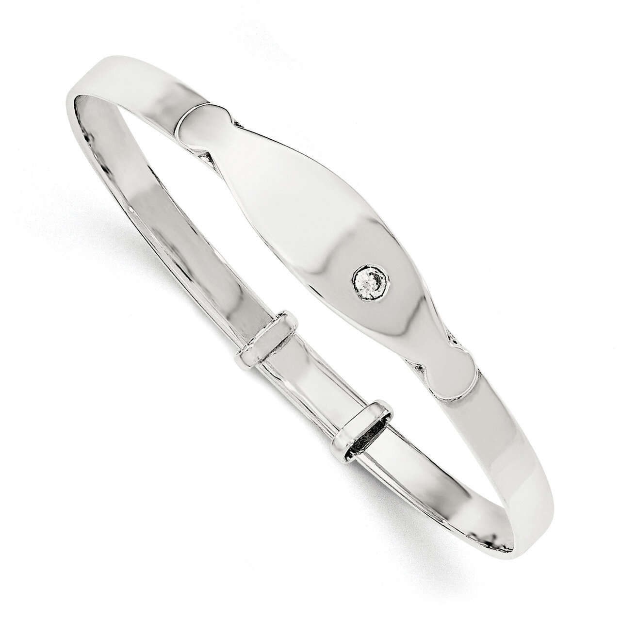 CZ Diamond ID Adjustable Baby Bangle Bracelet Sterling Silver QB1052