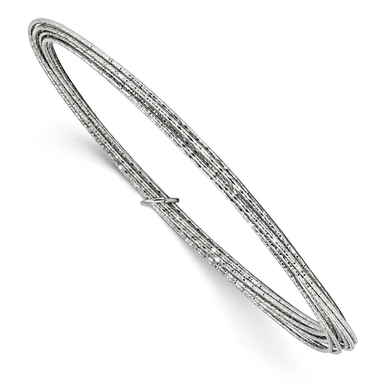 Diamond-cut Textured 11-Wire Oval Slip-on Bangle Sterling Silver Rhodium-plated QB1077, MPN: QB1077…
