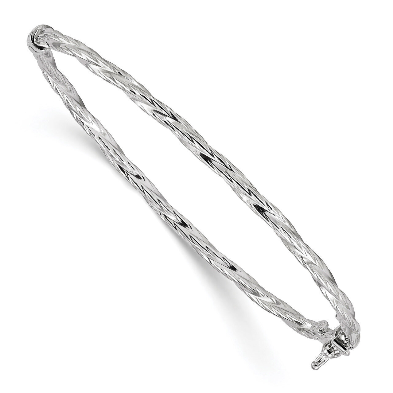 Twisted Hinged Bangle Sterling Silver Rhodium-plated Polished Textured QB1095, MPN: QB1095, 8867740…
