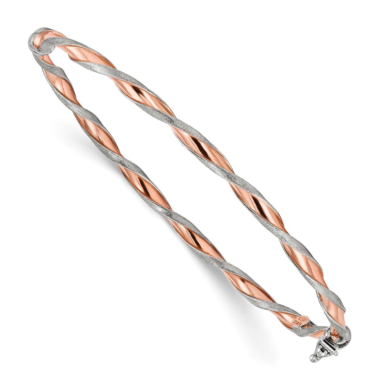 Rose-tone Satin &amp; Polished Twisted Hinged Bangle Sterling Silver QB1099, MPN: QB1099, 886774080956