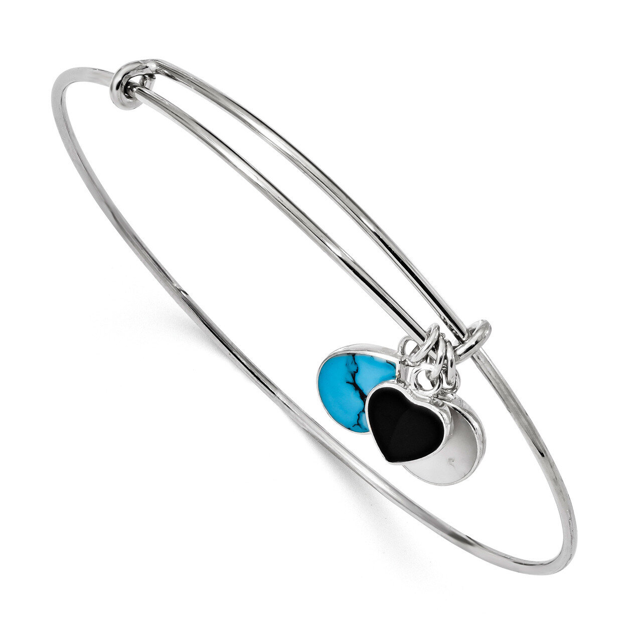 Onyx Syn. Turquoise &amp; Mother of Pearl Expandable Bangle Sterling Silver Rhodium QB1110, MPN: QB1110…