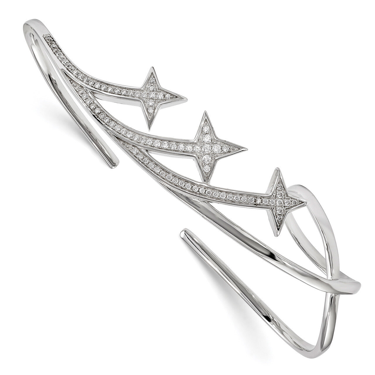 CZ Diamond Star Hand Bangle Sterling Silver Rhodium-plated QB1116, MPN: QB1116, 883957968001