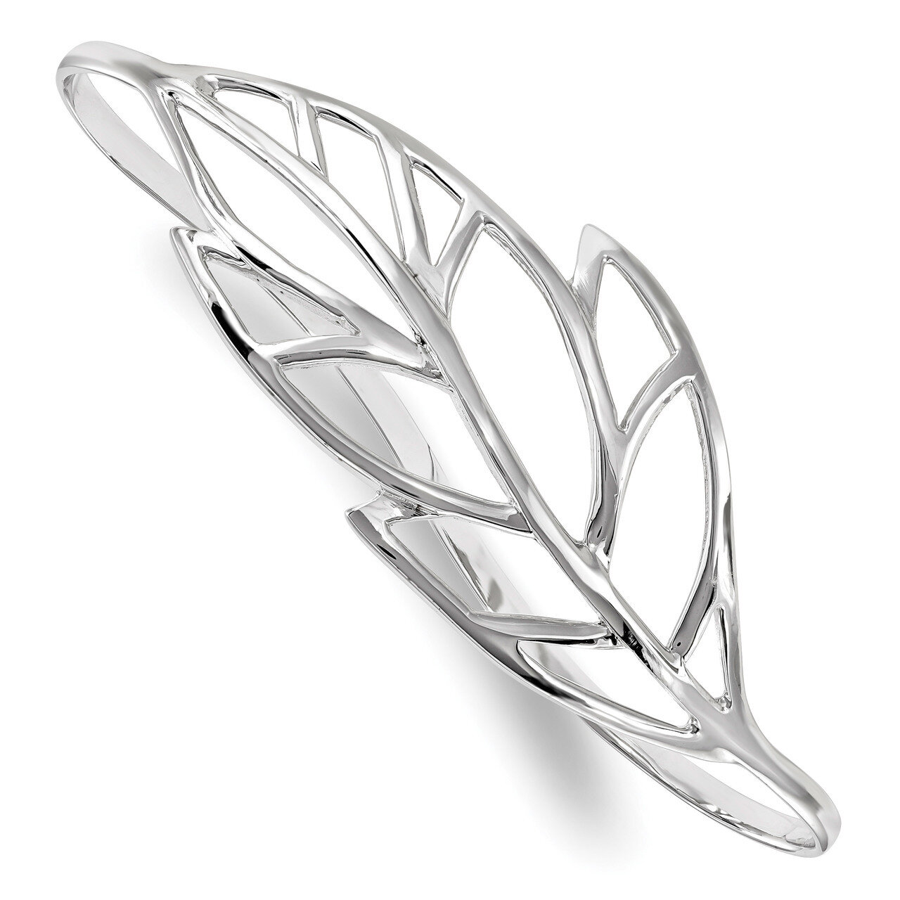 Leaf Palm Bangle Sterling Silver Rhodium-plated Polished QB1118, MPN: QB1118, 191101856532