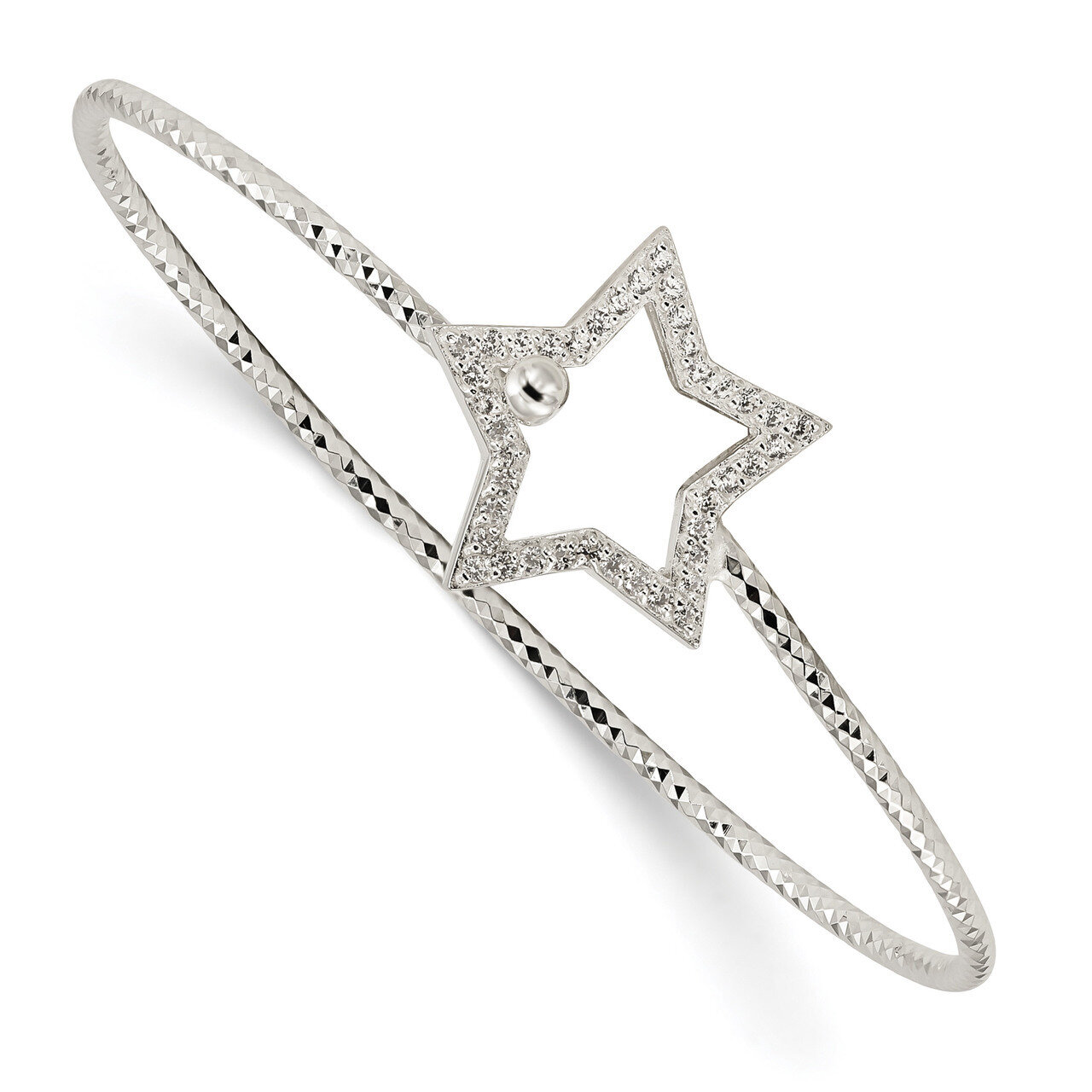 CZ Star Interlocking Bangle Bracelet Sterling Silver Diamond Cut QB1119, MPN: QB1119, 191101920554