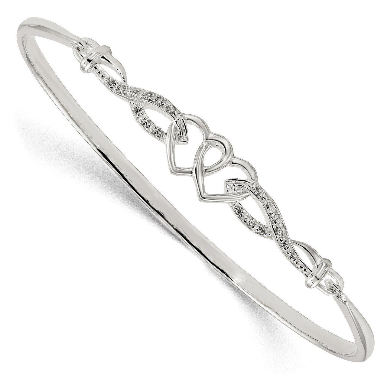 CZ Diamond Hearts Bangle Bracelet Sterling Silver QB1140, MPN: QB1140, 886774098388