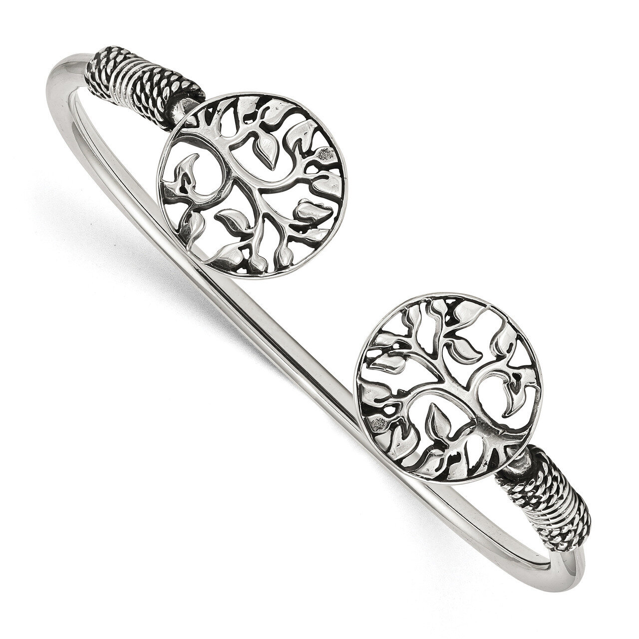 Tree Antiqued Flexible Bangle Sterling Silver Polished QB1164, MPN: QB1164, 191101856365