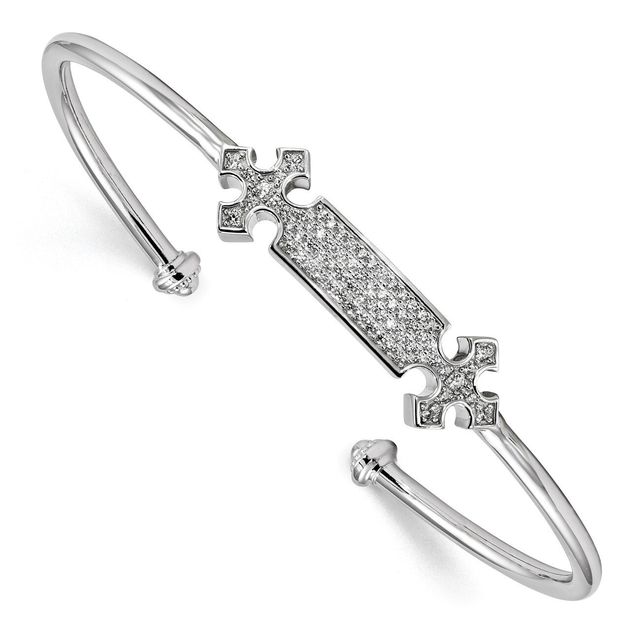 CZ Diamond Cross Cuff Bangle Sterling Silver Rhodium-plated QB1172