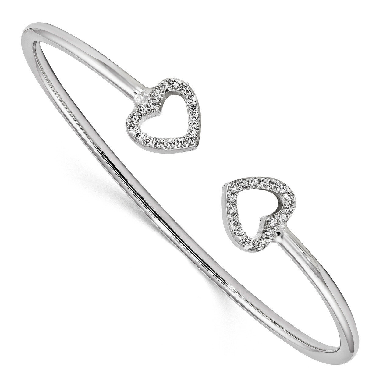 CZ Diamond Heart Cuff Bangle Sterling Silver Rhodium-plated QB1180, MPN: QB1180, 191101880780