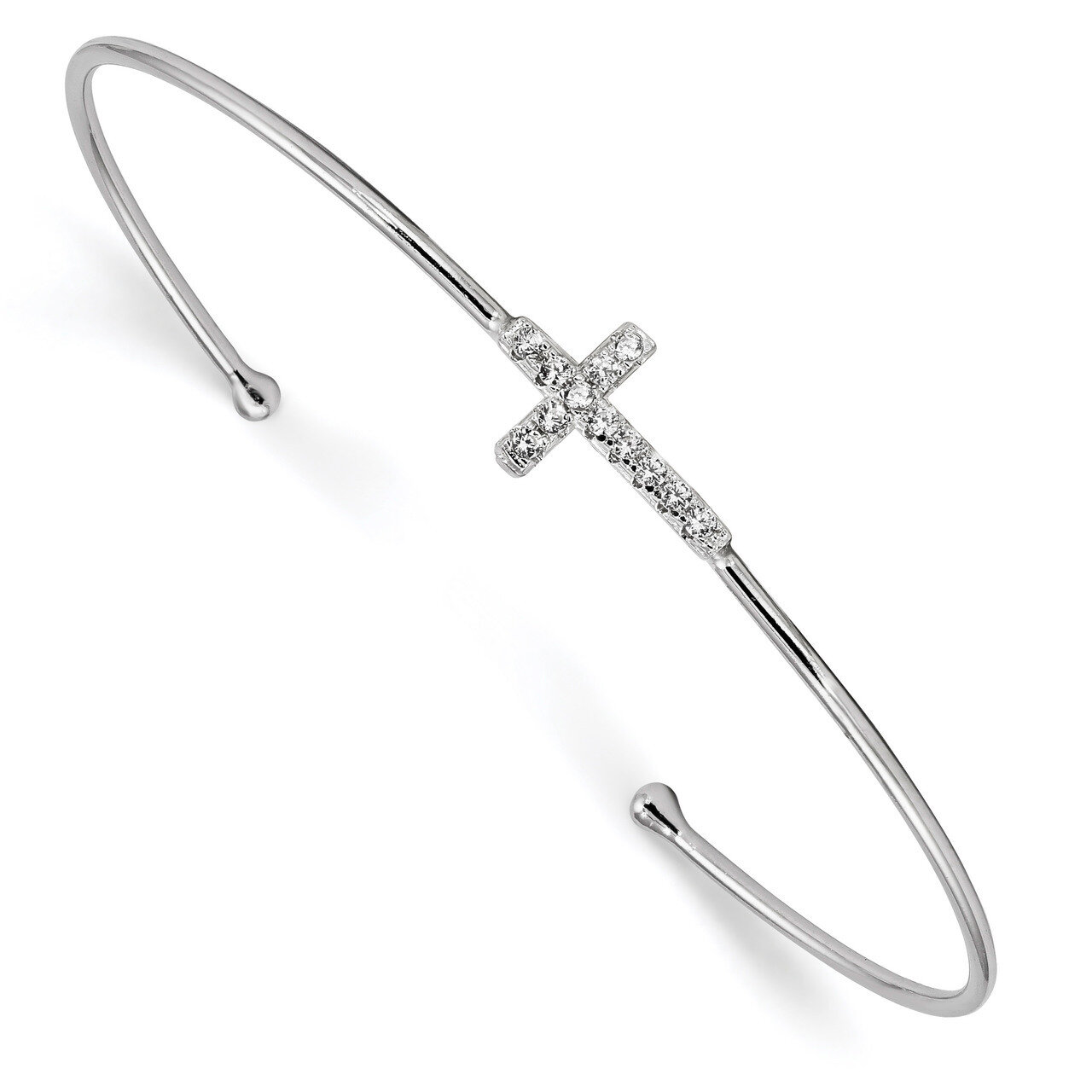 CZ Diamond Cross Slip-on Cuff Bangle Bracelet Sterling Silver Rhodium-plated QB1185